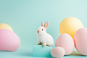 Colorful painted easter eggs and cute bunny, a Photo by AlyaAnd