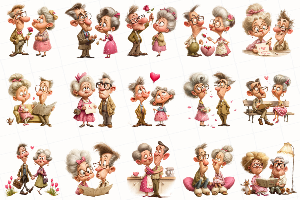 Valentine Grandma & Grandpa Clipart, an Illustration by OK Design (Photo 3 of 6)
