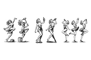 Pin Up Women Drinking Wine engraving, a Person Illustration by AlexArt