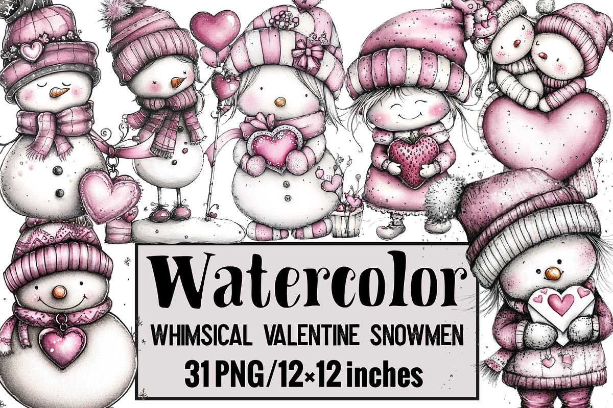 Whimsical Valentine Snowmen, an Illustration by Design Market (Photo 1 of 3)