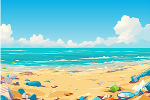 Cartoon sandy beach by the sea, an Illustration by LadadikArt