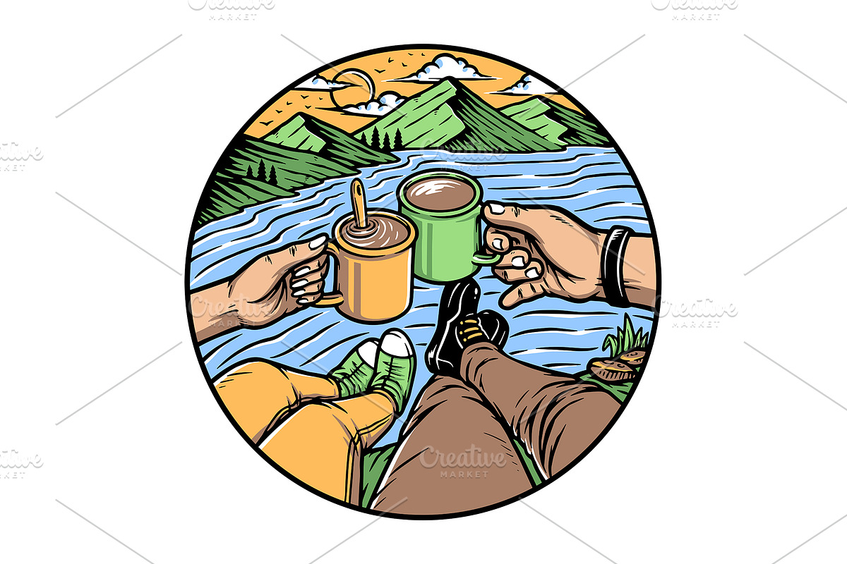 people enjoying coffee on the hill, a Food Illustration by gunaonedesign (Photo 1 of 5)