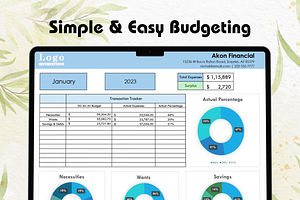 50/30/20 Monthly Budget Spreadsheet