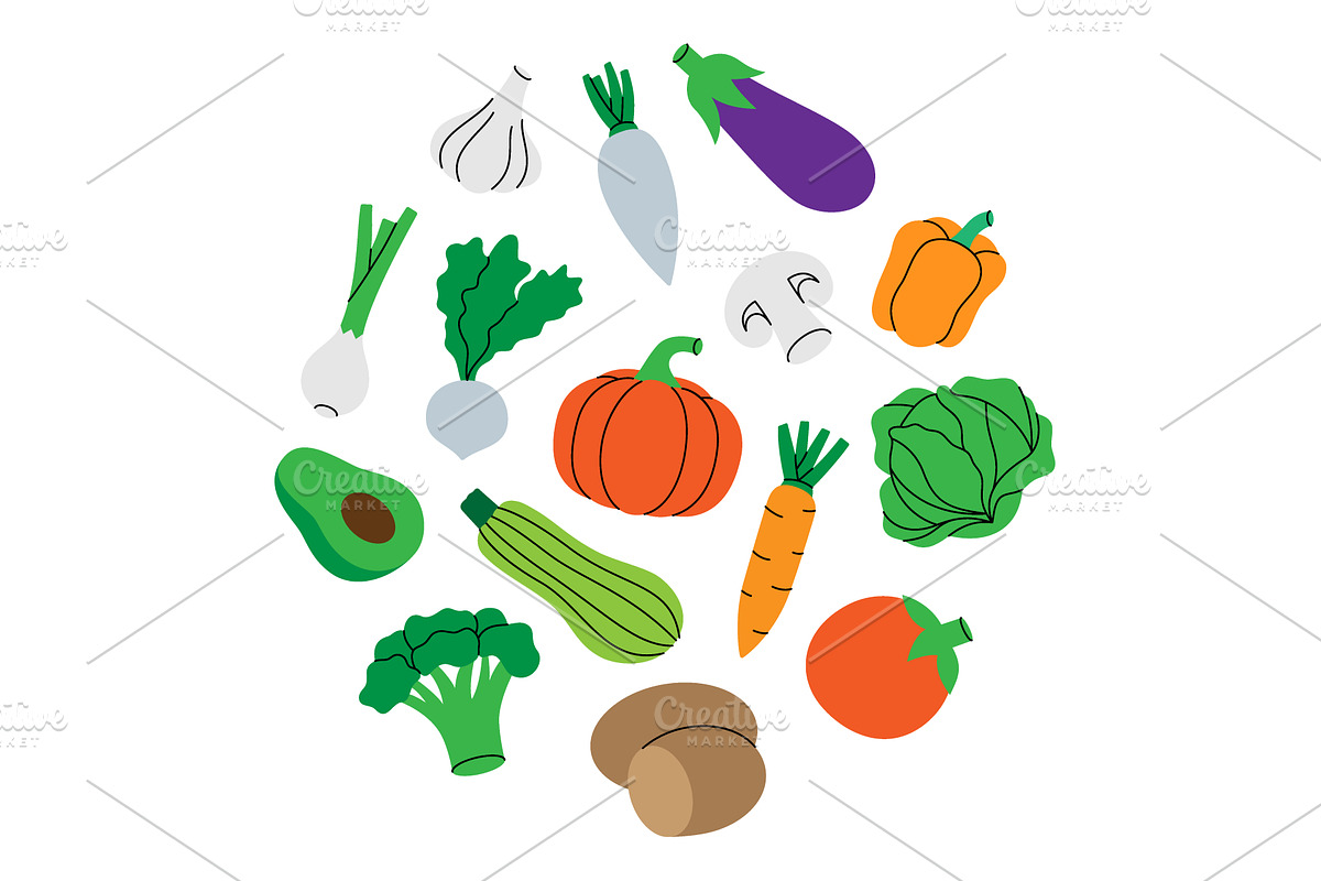 Vegetables in circle design. Carrot, a Food Illustration by GraphiShop