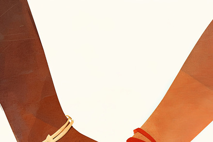 Close-up illustration of two hands holding with red ribbon, an Illustration by AS photostudio