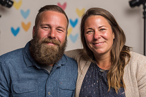 Happy couple portrait with heart background, a Person Photo by AlyaAnd
