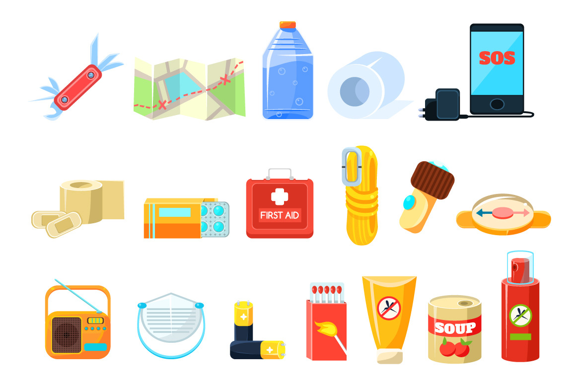 Survival Emergency Kit by Topvectors  Creative Market