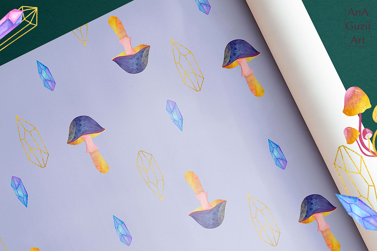 Magic crystals, moon and mushrooms., an Illustration by AnaGuziiArt (Photo 9 of 9)
