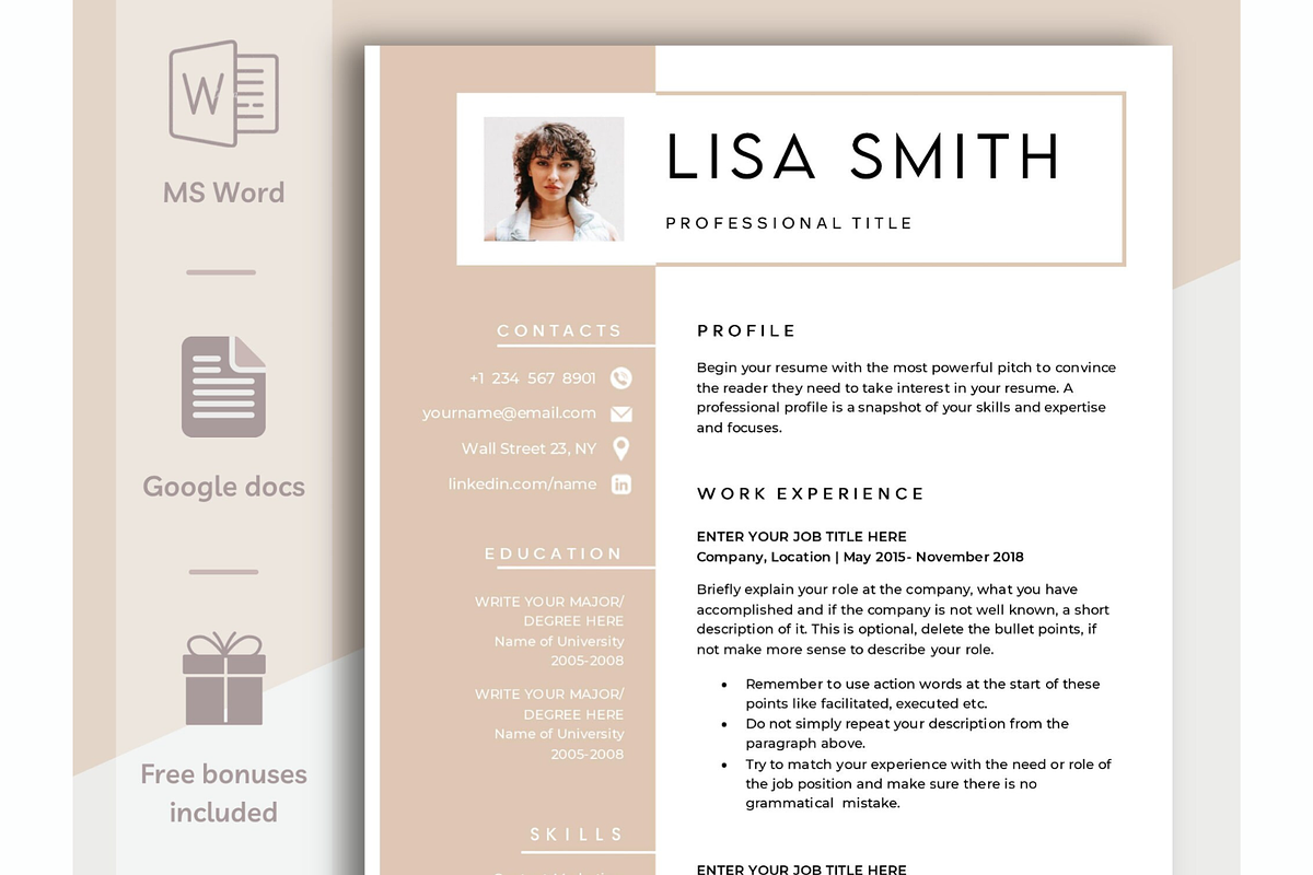CV template with photo, Word & docs, a Resume Template by Climbwithelevator (Photo 1 of 6)
