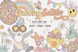 Retro Hippie Groovy Easter Spring, an Illustration by @olga.angelloz
