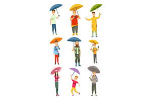 Characters holding umbrellas, an Illustration by the8monkey