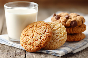 Homemade cookies served with a glass, a Food & Drink Photo by MistyDay