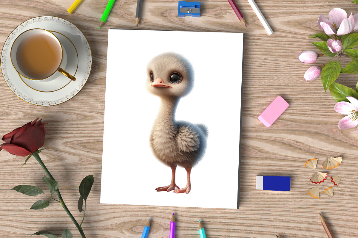 Watercolor Cute Baby Ostrich Clipart, an Illustration by CraftArtStudio (Photo 3 of 5)