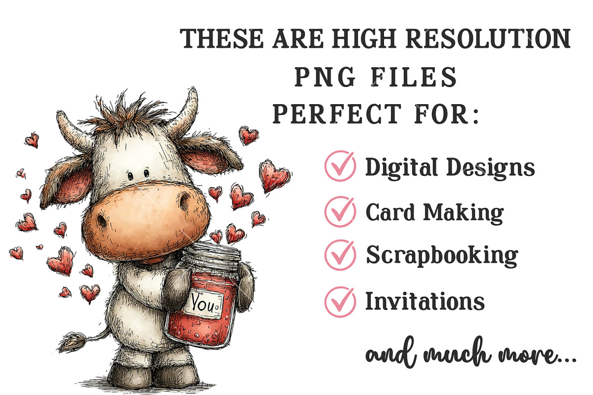 Whimsical Valentine Cow Clipart, an Illustration by OK Design (Photo 4 of 6)