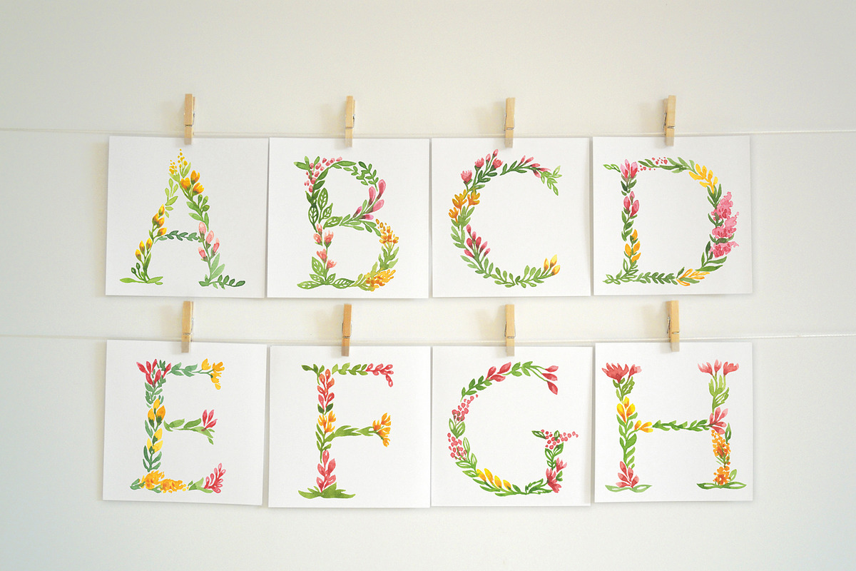 Watercolor floral alphabet, an Illustration by swiejko (Photo 2 of 6)