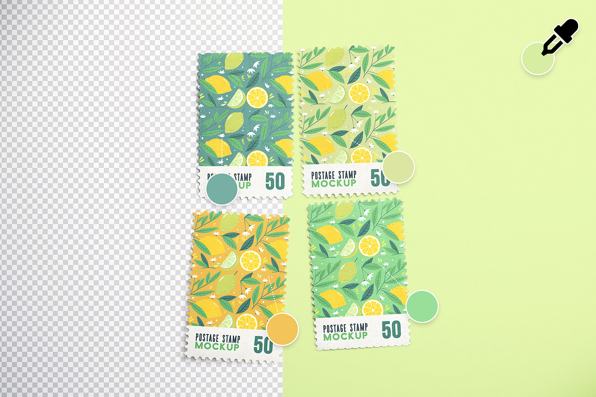 Four Postage Stamps Mockup, an Advertising Mockup by Custom Scene (Photo 5 of 11)