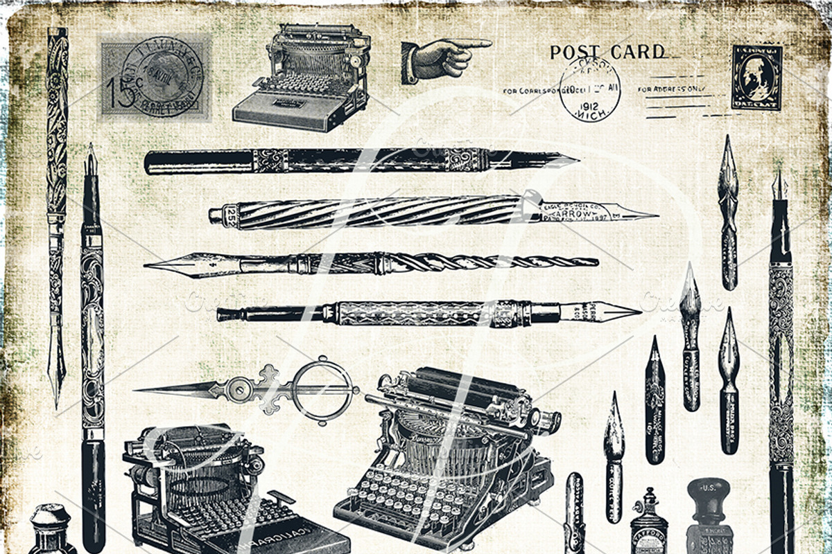Vintage Office & Postcard Brush Set, a Brush Add-On by Le Paper Cafe (Photo 2 of 5)