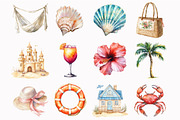 Watercolor Beach Clipart, an Illustration by Design Market (Thumbnail 2 of 5)