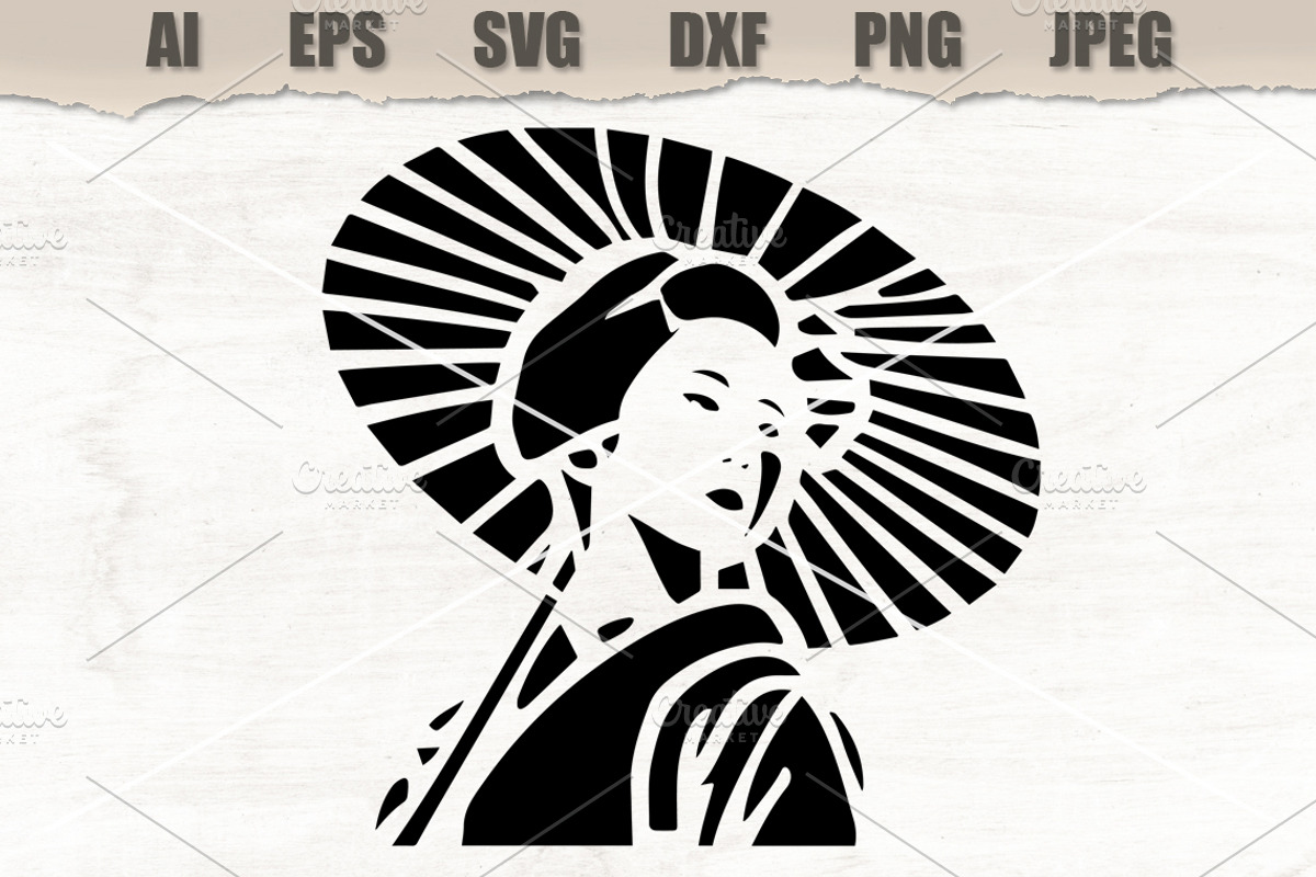 Stencil Asian Woman Parasol, a Decorative Illustration by MARYCRAFTIRIA (Photo 1 of 3)