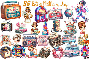 Retro Mothers Day Clipart, an Illustration by DreamCafeArt
