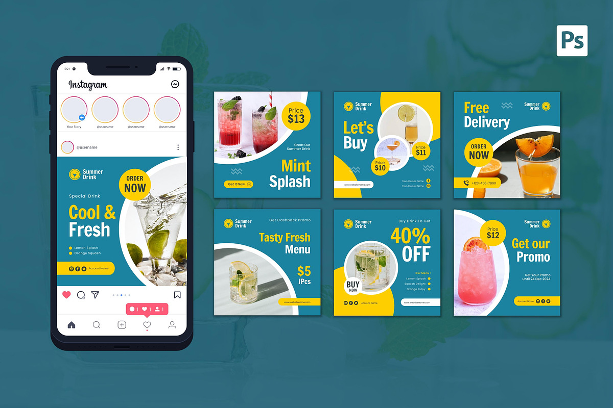 Beverage Instagram Post, a Social Media Template by CavenArt (Photo 3 of 5)