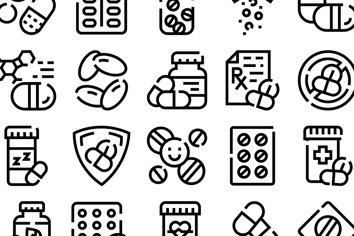 Medicine pills and drugs line icons, an Object Graphic by pikepicture (Photo 3 of 3)