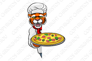 Tiger Pizza Chef Cartoon Restaurant, an Animal Illustration by Christos Georghiou