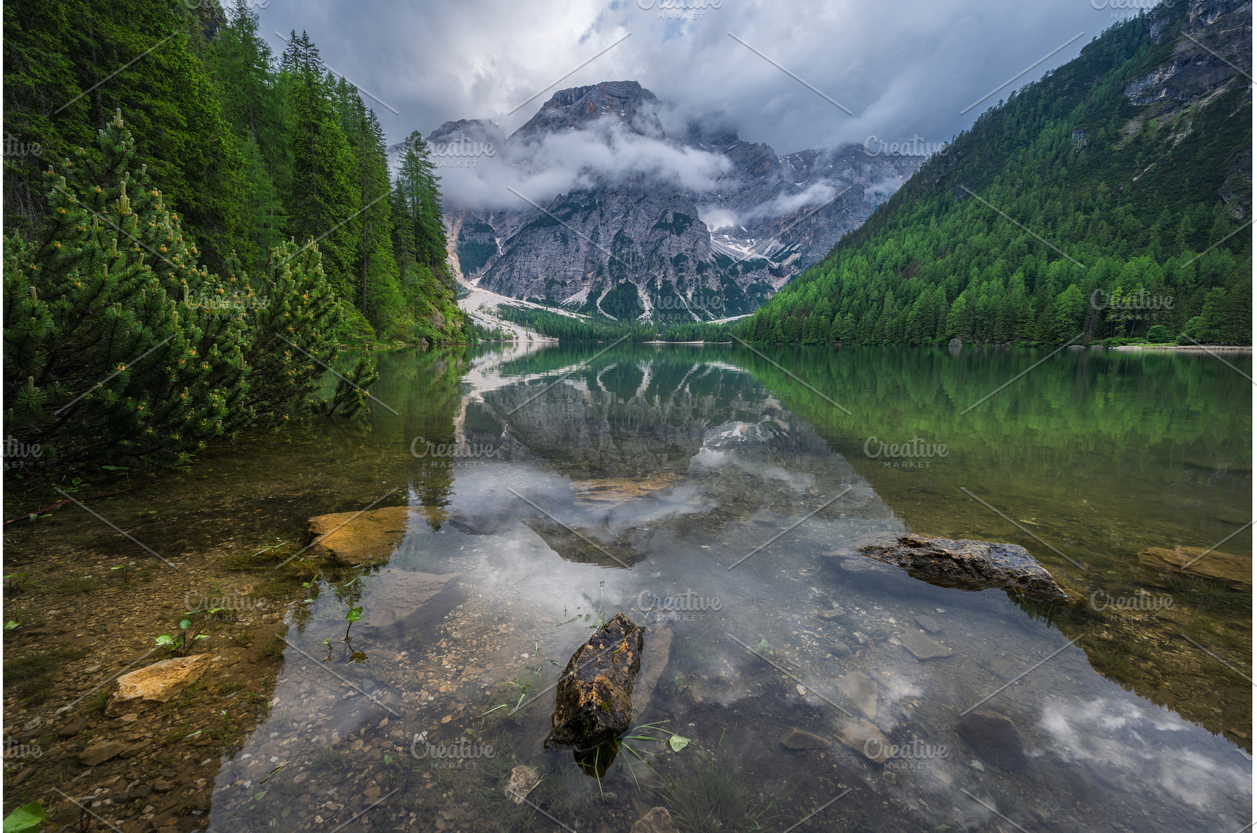 Beautiful alpine lake Braies and, a Nature Photo by den-belitsky