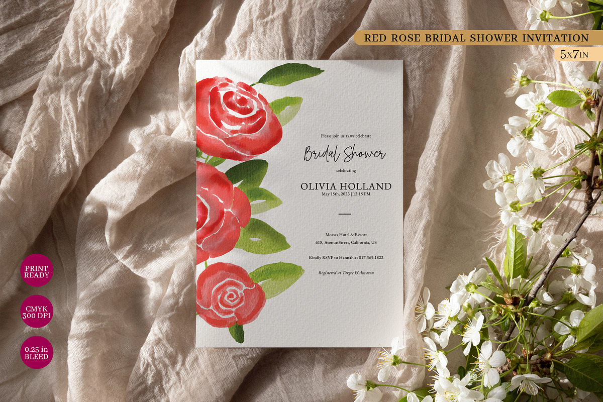 Rose Floral Bridal Shower Invitation, a Stationery Template by Beyond Muse (Photo 1 of 3)