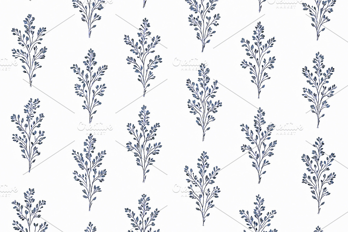 Elegant seamless floral pattern with delicate blue botanical bra, a Pattern Graphic by Studio ANNA