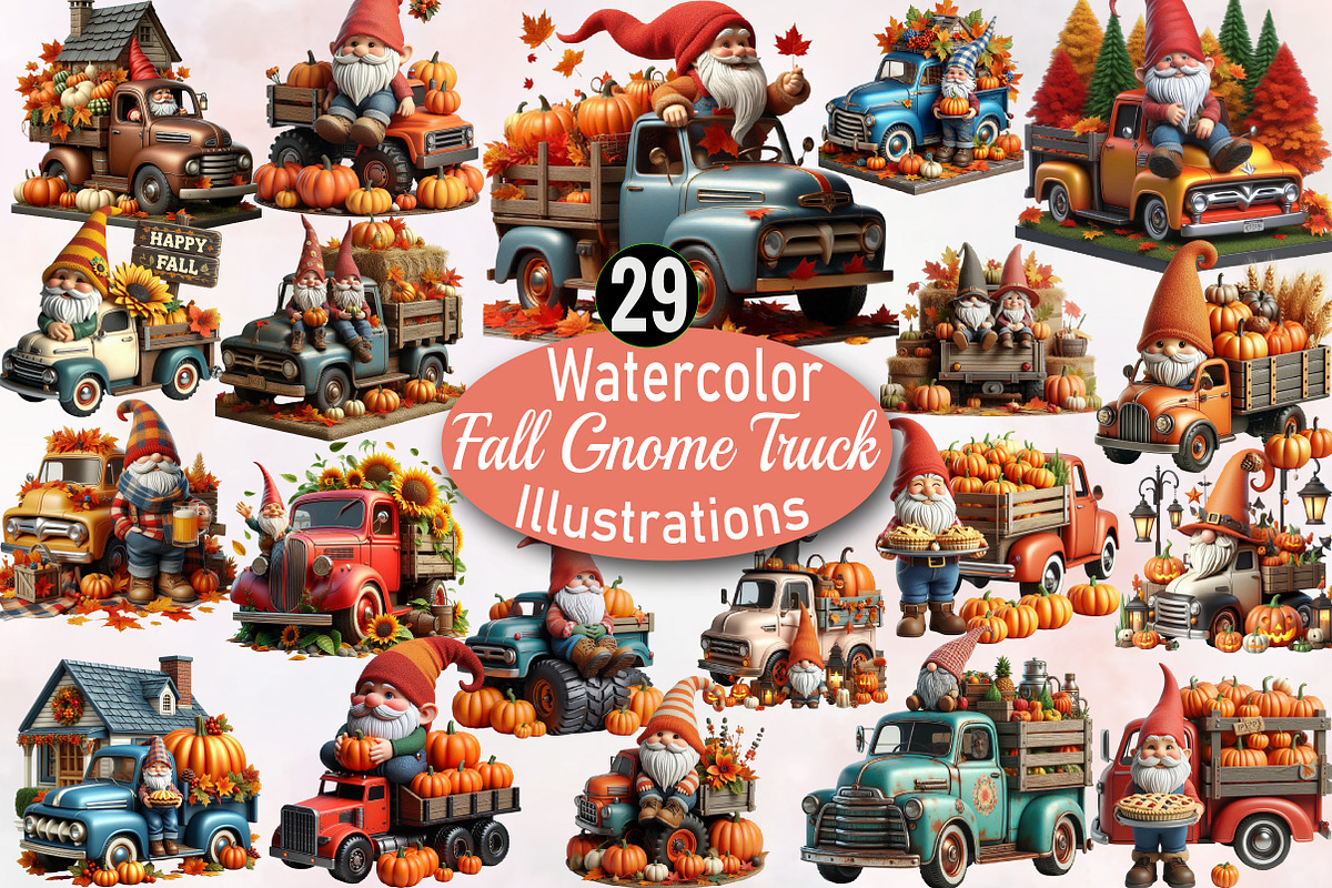 Fall Gnome Truck Sublimation Clipart, an Illustration by SVGArt (Photo 1 of 8)