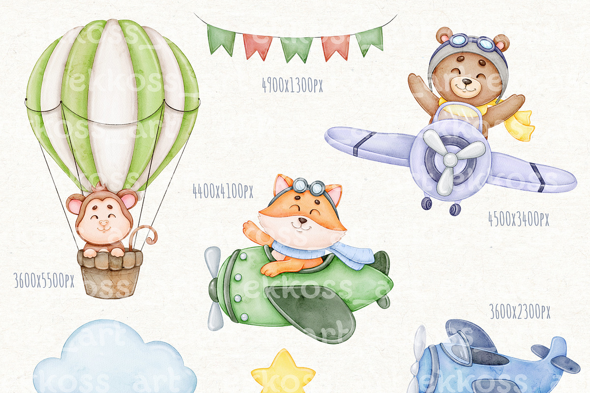 Watercolor Cute Pilot Animal Clipart, an Animal Illustration by ekossa_art (Photo 4 of 6)