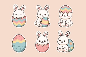 Kawaii Easter Bunny and Egg Sticker, an Animal Illustration by Andhnd Studio