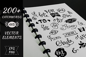 200+ hand drawn catchwords, elements