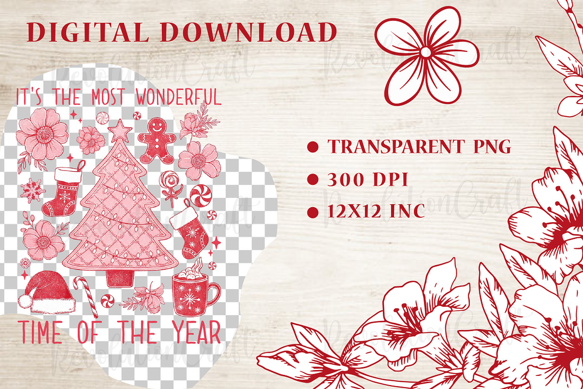 Boho Floral Christmas Tree Png, an Illustration by OK Design (Photo 4 of 4)