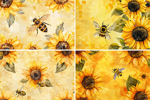 Sunflower And Honey Bee Background