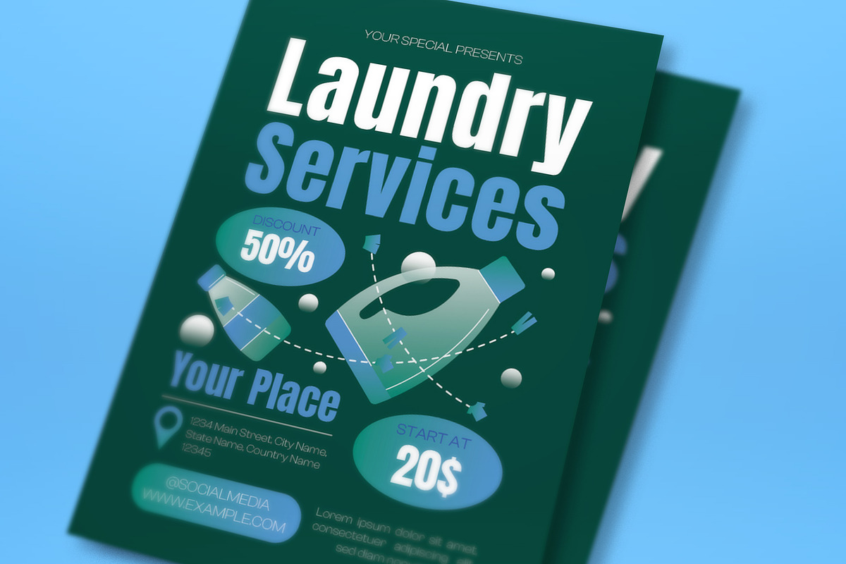 Flat Laundry Services Flyer Set, a Flyer Template by graphicook (Photo 2 of 3)