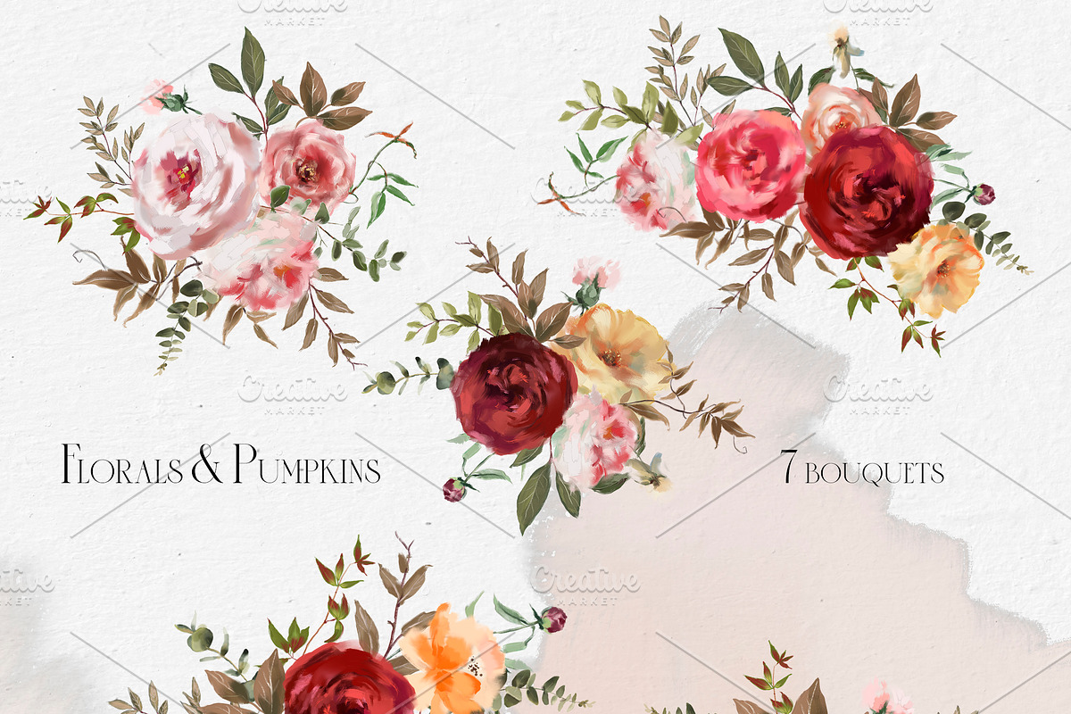 Florals & Pumpkins Fall Clip Art, a Decorative Illustration by whiteheartdesign (Photo 3 of 14)