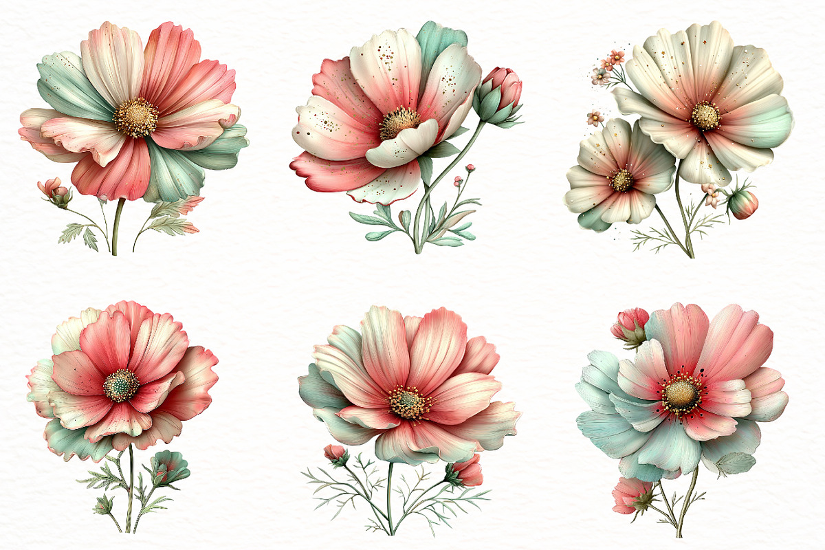Whimsical Cosmos Flower Clipart, an Illustration by Designworld (Photo 2 of 8)