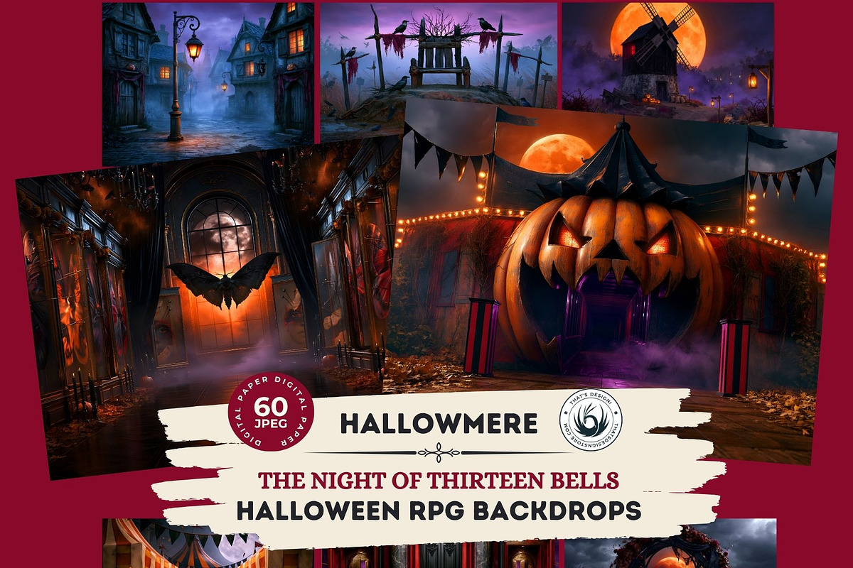 Hallowmere Halloween Backgrounds, a Seasonal Illustration by ThatsDesignArt (Photo 1 of 16)