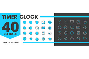 Timer clock line icons, a Finance Illustration by Vector Tradition