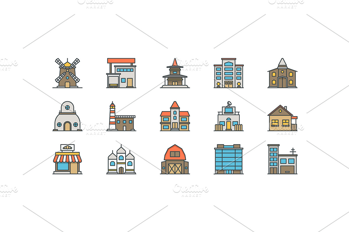 Building icons, an Outline Icon by I-RO