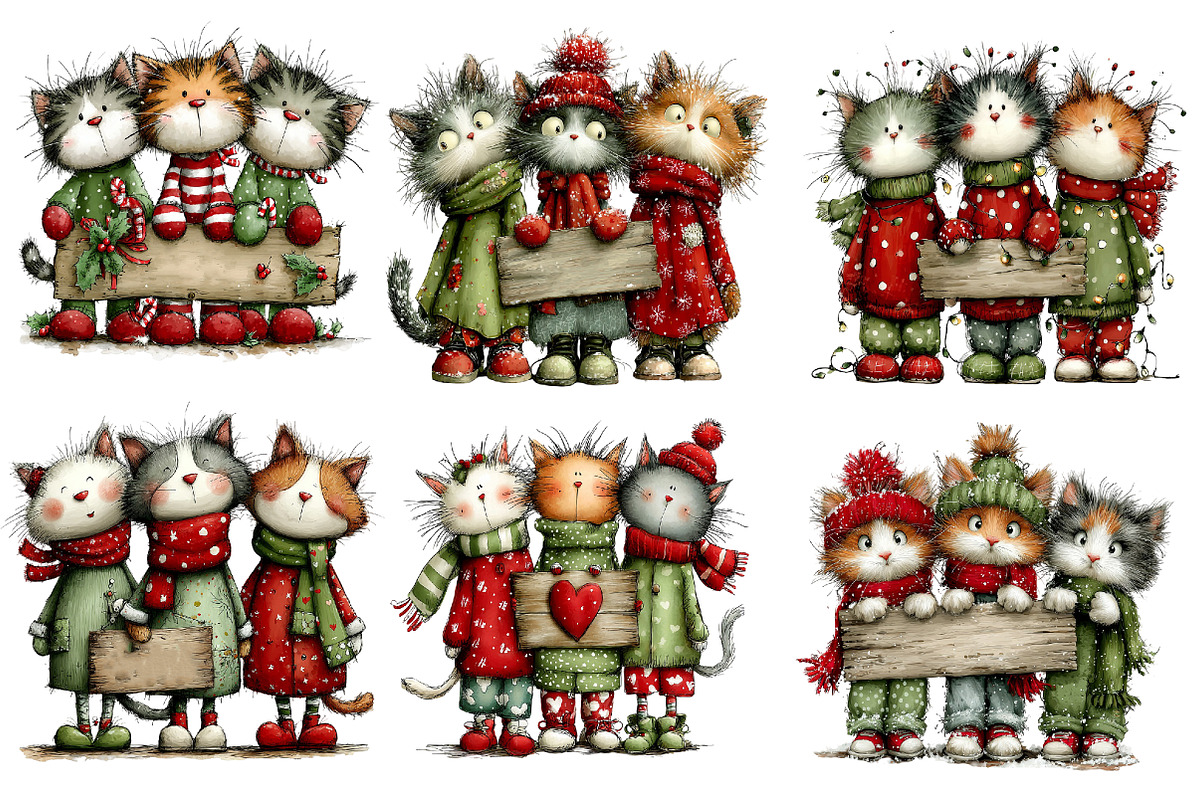 Whimsical Christmas Cats Clipart, an Illustration by Designworld (Photo 3 of 5)