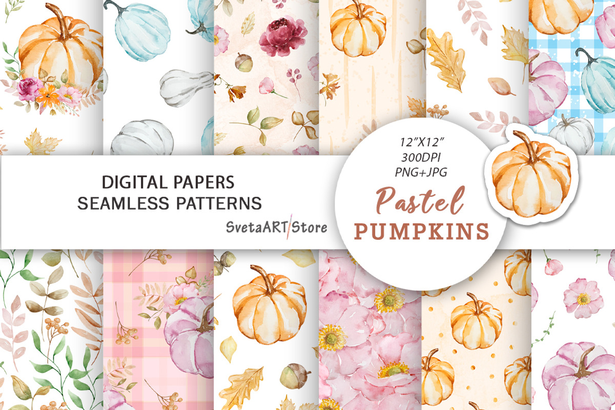 Watercolor Autumn Pumpkins Pattern, a Pattern Graphic by SvetaArtStore (Photo 1 of 5)