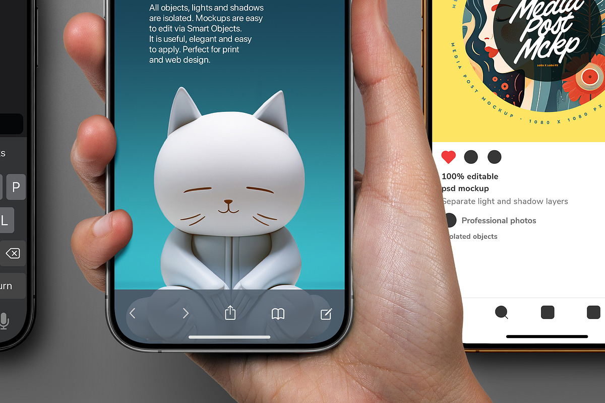 Hand Holding iPhone 15 Mockup, an iPhone Mockup by Avelina Studio (Photo 3 of 3)