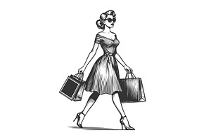 Woman Shopping with Paper Bags, a Person Illustration by AlexArt