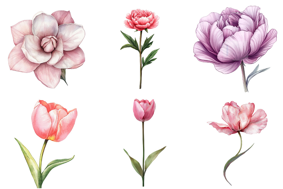 Watercolor Preppy Floral Clipart, an Illustration by Watercolor design (Photo 3 of 5)