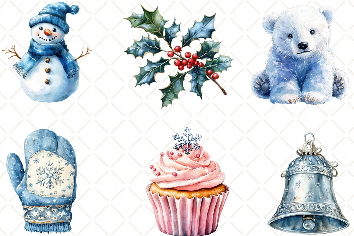 Frosty Christmas Watercolor Clipart, an Illustration by Black Bird Studio (Photo 4 of 6)
