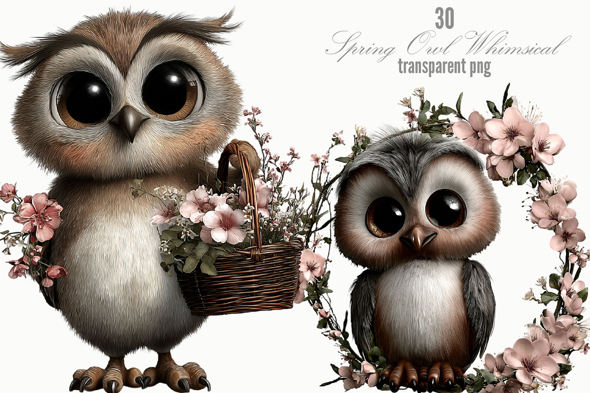 Spring Owl Whimsical Clipart, a Seasonal Illustration by Designking (Photo 1 of 5)