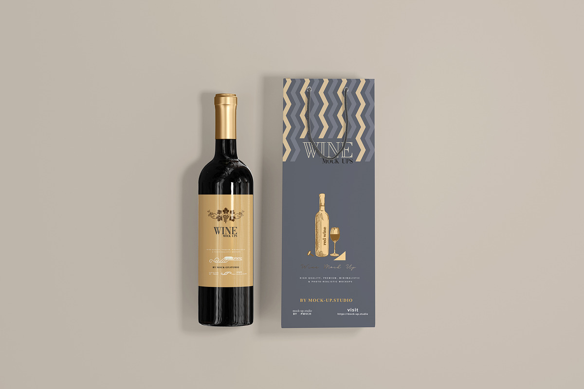 Wine Bottles with Bag Mockup, a Product Mockup by pmvch (Photo 8 of 11)